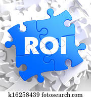 ROI on Blue Puzzle Pieces. Business Concept.