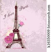 rosen, und, eiffelturm rosen, und, eiffelturm