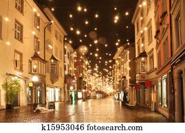 rua, em, um, natal, noturna rua, em, um, natal, noturna