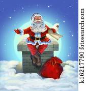 Santa Claus sitting on the roof Santa Claus sitting on the roof