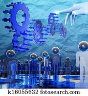 scientist doctor hand touch virtual human gear structure crumpled paper background as medical concept scientist doctor hand touch virtual human gear structure crumpled paper background as medical concept