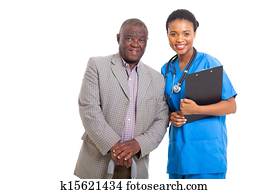senior african american man with medical nurse