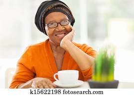 senior, afrikaanse vrouw, hebben, thee