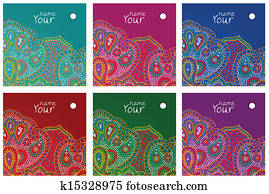 Set of square floral ornate tags