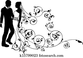 Silhouette bride and groom wedding couple Silhouette bride and groom wedding couple