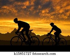 silhouette of the cyclists silhouette of the cyclists