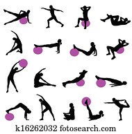 silhouettes, av, kvinnor, gör, pilates