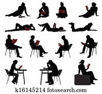 silhouettes of people reading books silhouettes of people reading books