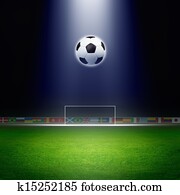 Soccer ball, goal, spotlight Soccer ball, goal, spotlight