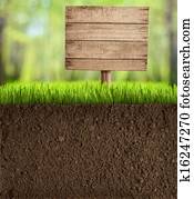 solo, corte, em, jardim, com, madeira, sinal