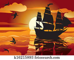 sunset. sailing vessel