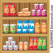 supermarket., regalwand, mit, essen supermarket., regalwand, mit, essen