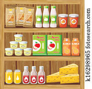 supermarket., shelfs, 由于, 食物