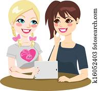 Tablet Teenage Girls Friends