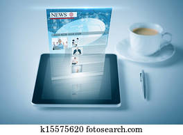 tablette pc, mit, nachrichten, futtern