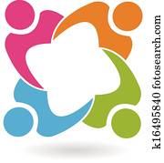 Teamwork union 4 people logo vector