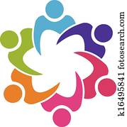 Teamwork union 6 people logo vector