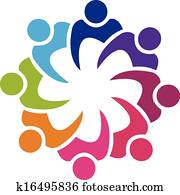 Teamwork union 8 people logo vector