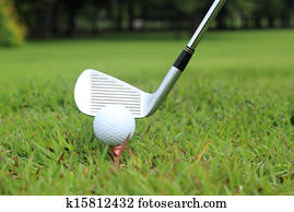 Teeing off in a game of golf, differential focus with copy space