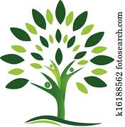 trabajo en equipo, gente, árbol, logotipo, vector