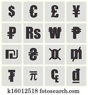 Vector black currency symbols set