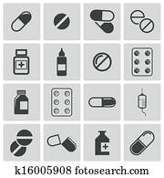 Vector black pills icon set Vector black pills icon set
