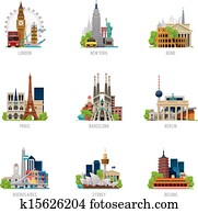Vector travel destinations icon set