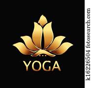 vektor, von, joga, gold, lotusblüte vektor, von, joga, gold, lotusblüte