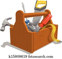 vetorial, de, madeira, toolbox, com, tools.
