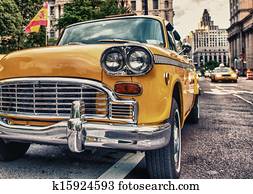 vindima, antigas, táxi, em, nova iorque, City., clássicas, táxi amarelo, em, Manhattan.