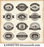 Vintage organic farming stamps set Vintage organic farming stamps set