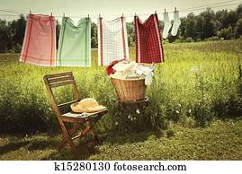 Washing day with laundry on clothesline