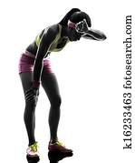 woman runner running tired breathless silhouette