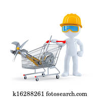 worker/builder, mit, karren, voll, von, bauwerkzeuge