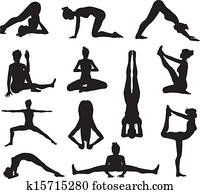 yoga, eller, pilates, ge sig sken, silhouettes