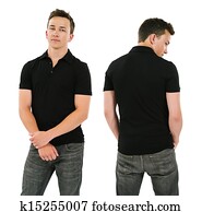 Young man with blank black polo shirt