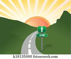 דרך, ל, ה, future., נוף, רקע