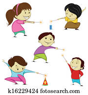 ילדים, לשחק, עם, זיקוקין