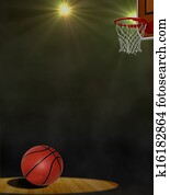 כדור סל, על הרצפה, ו, חישוק