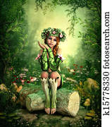 לשבת, ב, a, עץ, stump,, 3d, גרפיקה של מחשב