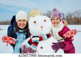 משפחה, עם, a, איש שלג