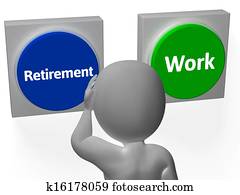 פנסיה, עבודה, כפתורים, הראה, פנסיונר, או, עבודה