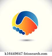 概念, ベクトル, グラフィック, アイコン, -, ビジネス 人々, ∥あるいは∥, 友人, 手, shake., これ, イラスト, 缶, また, 表しなさい, 新しい, 協力, 友情, 統一, そして, 信頼, 挨拶, &, ジェスチャー, ∥など∥