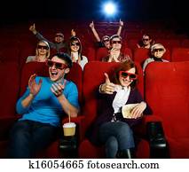 사람의 그룹, 에서, 3d유리, 영화를 보는 것, 에서, 영화관