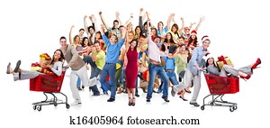 행복하다, 사람, 군중.