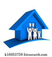 3D Blue house with Family 3D Blue house with Family