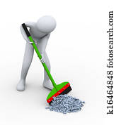 3d man cleaning trash with wiper 3d man cleaning trash with wiper