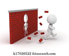 3D Man running through a brick wall 3D Man running through a brick wall