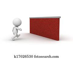 3D Man running toward brick wall 3D Man running toward brick wall