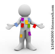 3d man with many sticky empty notes 3d man with many sticky empty notes